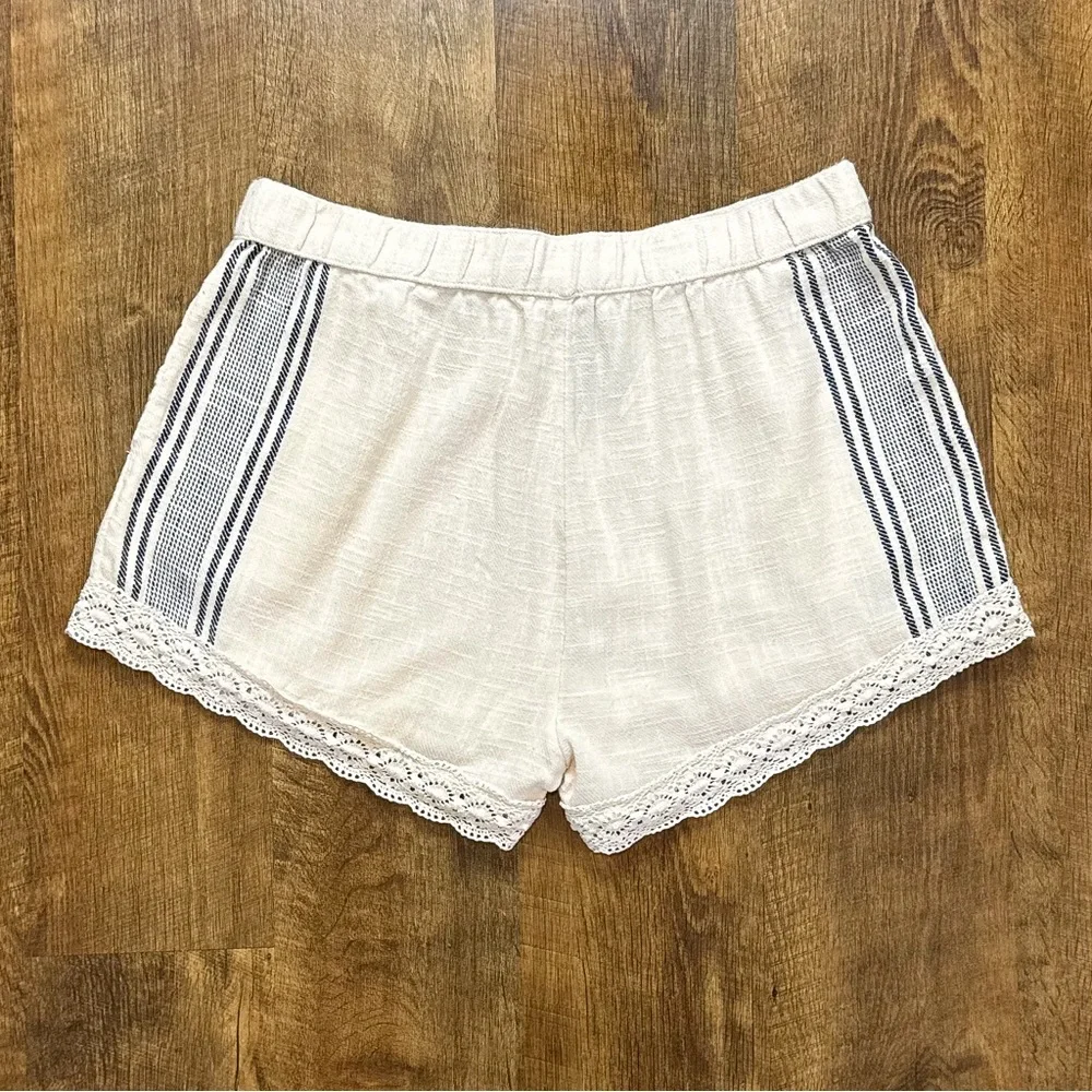NWT Aerie Cotton Linen Stripe Lace Shorts Sz Medium Tie Waist - Picture 2 of 8